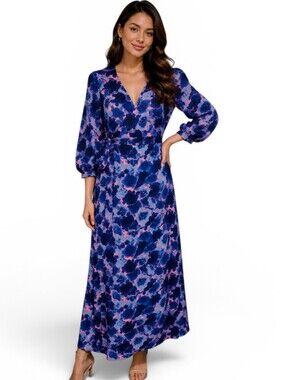 cheap maxi floral dresses Women's Florals in Focus Multi Floral Linen Blend Tie Front Maxi Dress | Size: L
